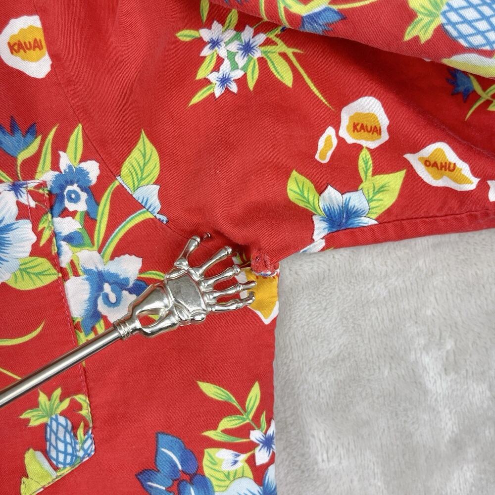 Hilo Hattie Hawaiian Shirt Red Botanical Print Men's XL Resortwear *Flaw* - Picture 10 of 13